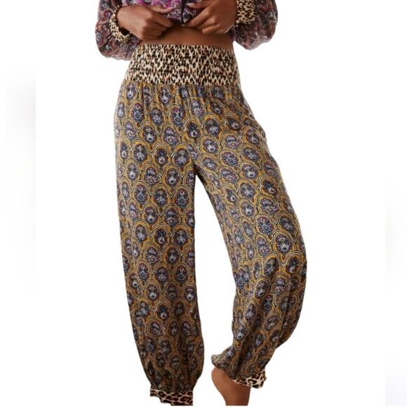 Anthropologie Pants Womens XXS Multicolor Smocked Waist Animal Print Hippie Boho - Picture 1 of 11